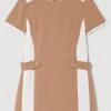 Karen Millen Petite Compact Stretch Tipped A Line Mini Dress -Karen Millen shop camel petite compact stretch tipped a line mini dress
