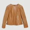 Karen Millen Plus Size Leather Dome Stud & Quilted Detail Biker Jacket -Karen Millen shop camel plus size leather dome stud quilted detail biker jacket