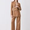 Karen Millen Premium Wool Flannel Pleat Detail Trouser -Karen Millen shop camel premium wool flannel pleat detail trouser