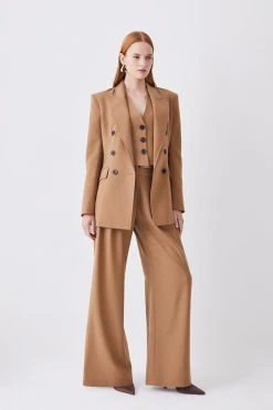 Karen Millen Premium Wool Flannel Pleat Detail Trouser -Karen Millen shop camel premium wool flannel pleat detail trouser 3