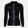 Karen Millen Pu Trim Belted Knit Jacket
