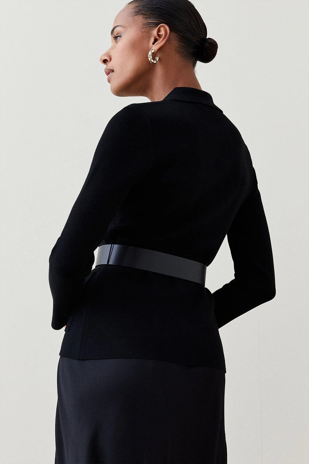 Karen Millen Pu Trim Belted Knit Jacket 6 Karen Millen Pu Trim Belted Knit Jacket - Image 4