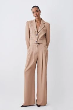 Karen Millen Soft Twill Button Wide Leg Trouser -Karen Millen shop camel soft twill button wide leg trouser 1