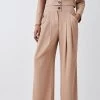 Karen Millen Soft Twill Button Wide Leg Trouser -Karen Millen shop camel soft twill button wide leg trouser