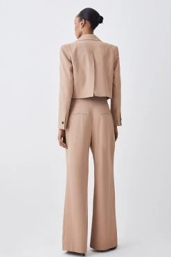 Karen Millen Soft Twill Button Wide Leg Trouser -Karen Millen shop camel soft twill button wide leg trouser 2