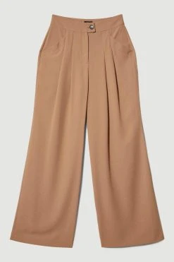 Karen Millen Soft Twill Button Wide Leg Trouser -Karen Millen shop camel soft twill button wide leg trouser 3