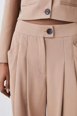 Karen Millen Soft Twill Button Wide Leg Trouser -Karen Millen shop camel soft twill button wide leg trouser 4