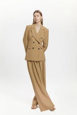 Karen Millen Tailored Wool Blend Double Breasted Blazer -Karen Millen shop camel tailored wool blend double breasted blazer 1 1