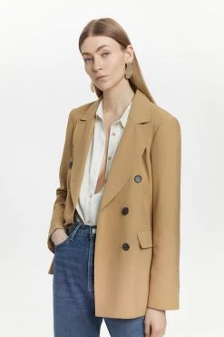 Karen Millen Tailored Wool Blend Double Breasted Blazer -Karen Millen shop camel tailored wool blend double breasted blazer 1 2