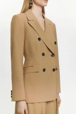 Karen Millen Tailored Wool Blend Double Breasted Blazer -Karen Millen shop camel tailored wool blend double breasted blazer 1 4