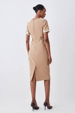Karen Millen Tall Compact Stretch Contrast Panel Midi Pencil Dress -Karen Millen shop camel tall compact stretch contrast panel midi pencil dress 2
