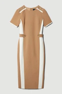 Karen Millen Tall Compact Stretch Contrast Panel Midi Pencil Dress -Karen Millen shop camel tall compact stretch contrast panel midi pencil dress 4