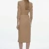 Karen Millen Tall Structured Crepe Square Neck Split Front Midi Dress -Karen Millen shop camel tall structured crepe square neck split front midi dress