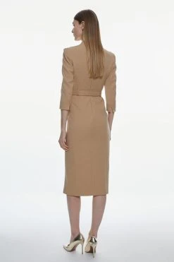 Karen Millen Tall Structured Crepe Square Neck Split Front Midi Dress