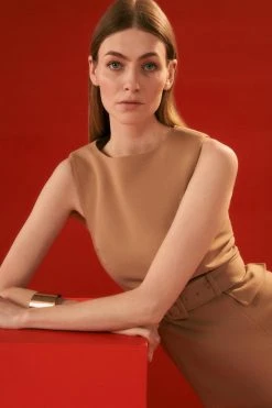 Karen Millen The Founder Compact Stretch Belted Pencil Dress -Karen Millen shop camel the founder compact stretch belted pencil dress 1 3