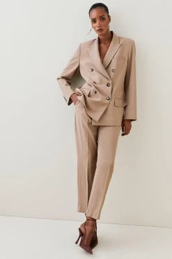 Karen Millen Wool Blend Mid Rise Slim Leg Trouser -Karen Millen shop camel wool blend mid rise slim leg trouser 2