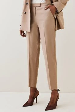 Karen Millen Wool Blend Mid Rise Slim Leg Trouser -Karen Millen shop camel wool blend mid rise slim leg trouser 4