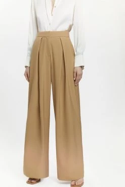 Karen Millen Wool Blend Pleat Detail Wide Leg Trouser -Karen Millen shop camel wool blend pleat detail wide leg trouser 1