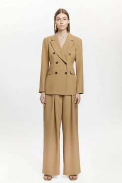 Karen Millen Wool Blend Pleat Detail Wide Leg Trouser -Karen Millen shop camel wool blend pleat detail wide leg trouser 2