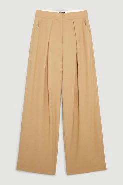 Karen Millen Wool Blend Pleat Detail Wide Leg Trouser -Karen Millen shop camel wool blend pleat detail wide leg trouser 3