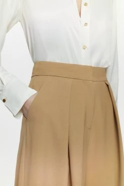 Karen Millen Wool Blend Pleat Detail Wide Leg Trouser -Karen Millen shop camel wool blend pleat detail wide leg trouser 4