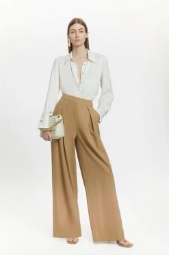 Karen Millen Wool Blend Pleat Detail Wide Leg Trouser -Karen Millen shop camel wool blend pleat detail wide leg trouser 5