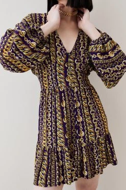 Karen Millen Chain Printed Woven Mini Tea Dress -Karen Millen shop chain printed woven mini tea dress 1