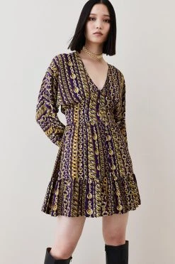 Karen Millen Chain Printed Woven Mini Tea Dress -Karen Millen shop chain printed woven mini tea dress 2