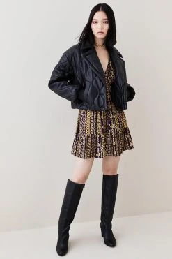 Karen Millen Chain Printed Woven Mini Tea Dress -Karen Millen shop chain printed woven mini tea dress 4