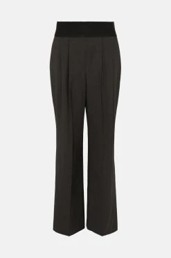 Karen Millen Polished Wool Blend Elastic Waist Wide Leg Trouser -Karen Millen shop charcoal polished wool blend elastic waist wide leg trouser 3
