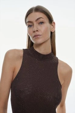 Karen Millen All Over Hotfix Jersey Racer Midaxi -Karen Millen shop chocolate all over hotfix jersey racer midaxi 4