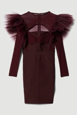 Karen Millen Bandage Cut Out Mesh Tulle Frill Mini Dress
