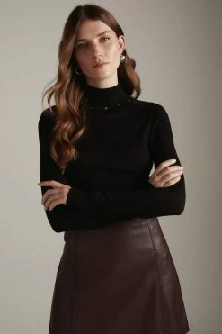 Karen Millen Cashmere Blend Roll Neck Jumper 9 Karen Millen Cashmere Blend Roll Neck Jumper -Karen Millen shop chocolate cashmere blend roll neck jumper 2