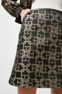 Karen Millen Km Logo Jacquard A Line Skirt -Karen Millen shop chocolate km logo jacquard a line skirt 1