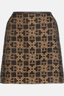 Karen Millen Km Logo Jacquard A Line Skirt -Karen Millen shop chocolate km logo jacquard a line skirt 3