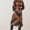 Karen Millen Leather Colour Block Statement Trench Coat -Karen Millen shop chocolate leather colour block statement trench coat