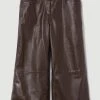 Karen Millen Leather Wide Leg Culotte -Karen Millen shop chocolate leather wide leg culotte