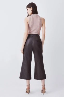 Karen Millen Leather Wide Leg Culotte -Karen Millen shop chocolate leather wide leg culotte 2