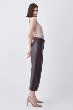 Karen Millen Leather Wide Leg Culotte -Karen Millen shop chocolate leather wide leg culotte 3
