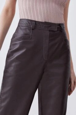 Karen Millen Leather Wide Leg Culotte -Karen Millen shop chocolate leather wide leg culotte 4