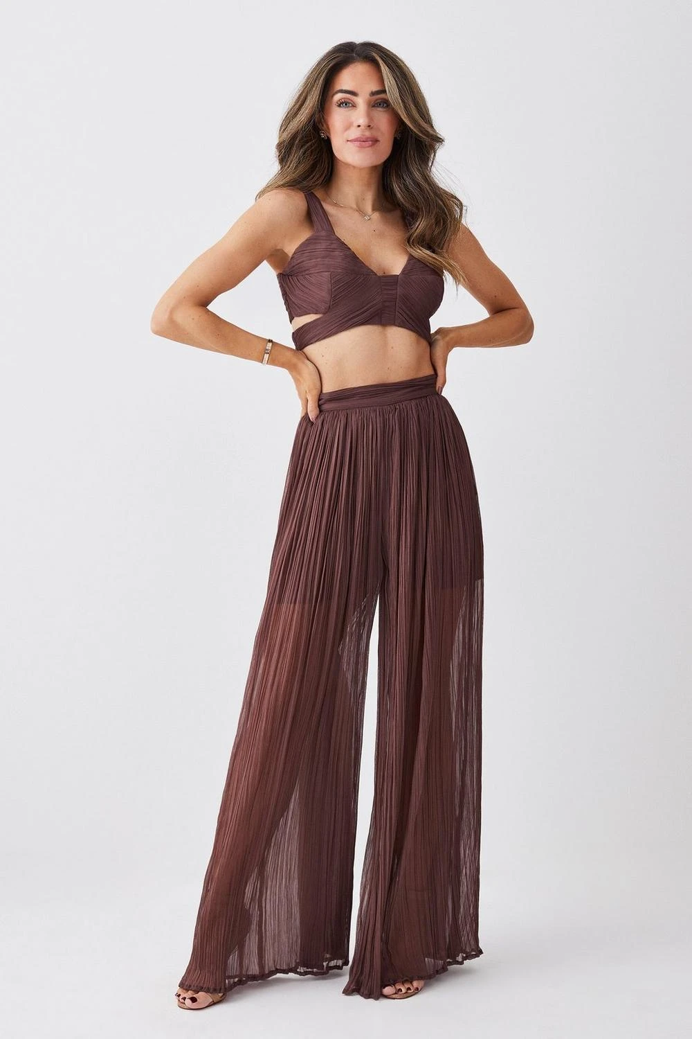 Karen Millen Lydia Millen Crinkle Satin Chiffon Woven Wide Leg Trousers 6 Karen Millen Lydia Millen Crinkle Satin Chiffon Woven Wide Leg Trousers - Image 4