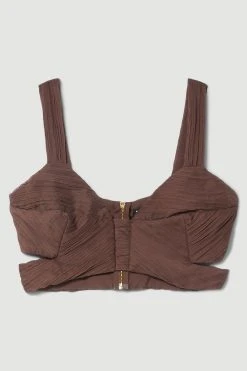 Karen Millen Lydia Millen Petite Crinkle Satin Chiffon Woven Crop Top -Karen Millen shop chocolate lydia millen petite crinkle satin chiffon woven crop top 4