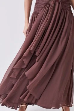 Karen Millen Lydia Millen Petite Crinkle Satin Chiffon Woven Maxi Dress -Karen Millen shop chocolate lydia millen petite crinkle satin chiffon woven maxi dress 3