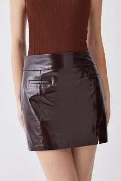 Karen Millen Patent Leather Mini Skirt -Karen Millen shop chocolate patent leather mini skirt 1 1
