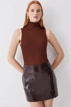 Karen Millen Patent Leather Mini Skirt -Karen Millen shop chocolate patent leather mini skirt 1 2