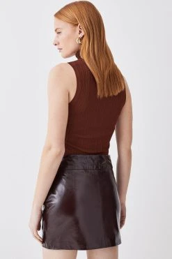 Karen Millen Patent Leather Mini Skirt -Karen Millen shop chocolate patent leather mini skirt 1 3