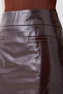 Karen Millen Patent Leather Mini Skirt -Karen Millen shop chocolate patent leather mini skirt 1 4