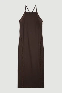 Karen Millen Plus Size Hot Fix Open Back Jersey Maxi Dress -Karen Millen shop chocolate plus size hot fix open back jersey maxi dress 1