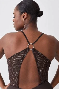 Karen Millen Plus Size Hot Fix Open Back Jersey Maxi Dress -Karen Millen shop chocolate plus size hot fix open back jersey maxi dress 2