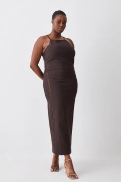 Karen Millen Plus Size Hot Fix Open Back Jersey Maxi Dress -Karen Millen shop chocolate plus size hot fix open back jersey maxi dress 3